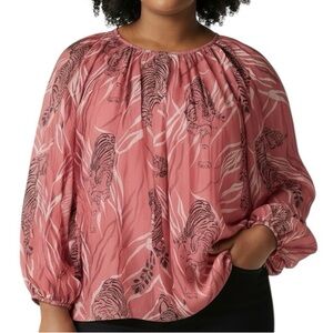 NWT KOBI HALPERIN Semi Sheer Lightweight Long Sleeve Tiger Blouse Size XXLarge